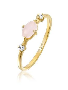 Elli Premium Fingerring Rosa Quarz Topas Edelstein Klassik 375er Gelbgold