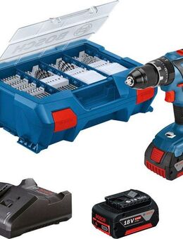 Bosch Professional Akku-Schlagbohrschrauber GSB 18V-28, max. 1900 U/min, (Set), mit 82-teiliges Zubehör-Set, 2 Akkus 18V/4,0Ah, Ladegerät und L-Case