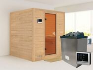 Karibu Sauna Menja, BxTxH: 196 x 196 x 200 cm, 40 mm, (Set) 9-kW-Ofen mit externer Steuerung