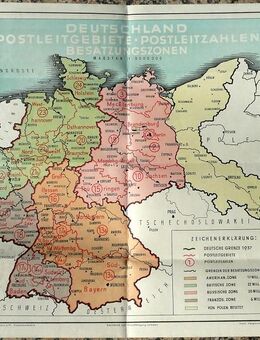 Historische mehrfarbige Landkarte „Deutschland Postleitgebiete Postleitzahlen Besatzungsgebiete“ - Niederfischbach