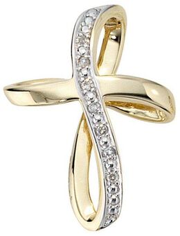 JOBO Kreuzanhänger Anhänger Kreuz, 585 Gold mit 7 Diamanten