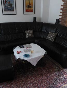 Couchgarnitur, Leder, schwarz, Sofa mit Hocker - Gelsenkirchen Buer