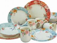 CreaTable Kombiservice Geschirr-Set Crimson (16-tlg), 4 Personen, Steingut, Service, abwechslungsreiches Rosendekor, 16 Teile, für 4 Personen