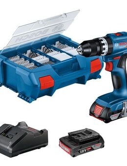 Bosch Professional Akku-Schlagbohrschrauber GSB 18V-45 Professional, inkl. 2 Akkus, Ladegerät und 82-tlg. Zubehör-Set