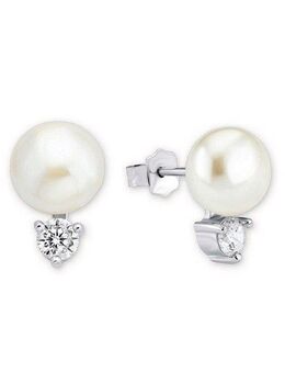 Amor Paar Ohrstecker, mit Zirkonia (synth) - mit Süßwasserzuchtperle