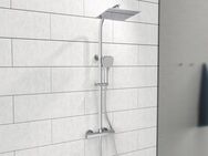 welltime Duschsystem Turin, Höhe 115 cm, Überkopfbrauseset eckig mit Thermostat,30cm Kopfbrause mit Regendusche
