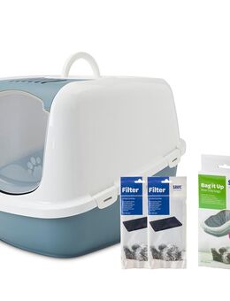 Savic Katzentoilette Nestor Jumbo - Toilette blaustein/weiß + 2 extra Filter + 6 Bag it up