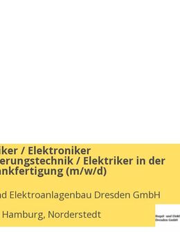 Mechatroniker / Elektroniker Automatisierungstechnik / Elektriker in der Schaltschrankfertigung (m/w/d) - Hamburg