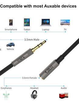 Audioleitung 1Mii 3,5mm Verlängerung, Stereo, 2pol. Klinkenstecker auf Buchse, 180cm lang, Nylon Gewebeumhüllung, vergoldete Anschlüsse, doppelte Abschirmung, verstärkte Aluminium Steckergehäuse - Fürth
