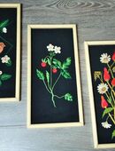 3 x Stück Gobelin Stickbild Wandbild Blumen mit Rahmen in 27283