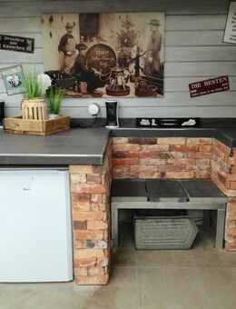 Stein Wand aus echten Mauer Ziegeln Sommer küche Grillecke Outdoor Lounge Klinker Riemchen Verblender - Salzatal