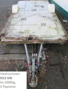 Plattformanhänger 1000kg ca 433 x 202, mit Papieren, ZdR 149, ideal für TINY House, Quad- Zweirad-Maschinentransporter gebr. (Knaus Südwind 440 BJ 88) - Schotten Zentrum