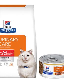 8 kg Hill's Prescription Diet Trockenfutter + 6 x 82 g passendes Nassfutter gratis! - c/d Multicare Stress Urinary Care mit Huhn + 6 x 82 g mit Huhn