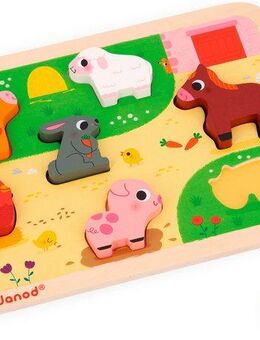 Janod Steckpuzzle Auf dem Bauernhof, 7 Puzzleteile, FSC®- schützt Wald - weltweit