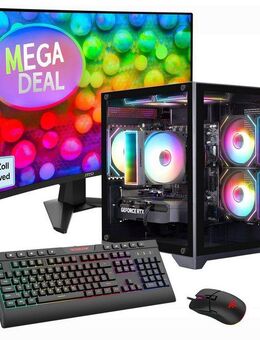 GAMEMAX MegaDeal Infinity Mini 2633 Ryzen 5 7500F RTX 5060Ti 32GB DDR5 1TB SSD PC-Komplettsystem (32", AMD Ryzen 5 7500F, RTX 5060 Ti, 32 GB RAM, 1000 GB SSD, Windows 11, DDR5 RAM + MSI MAG 32C6 Curved Monitor, 80cm (32)