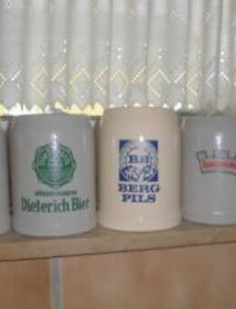 Brauerei Bierkrug 0,5 Liter Steingut: Dortmunder Stifts Bier, Dieterich Bier Düsseldorf, Berg Pils Mülheim, Osnabrücker, Germania Export Münster - Bottrop