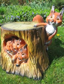 Eichhörnchen am Baumstumpf Dekofigur für Haus und Garten - Hergisdorf