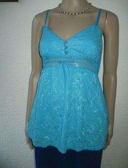NEU * DESIGNER * Romantik * Blüten * Flower- Power * Litzen * Stickerei * Boho- Look * Spaghetti Träger * Baby- Doll * Blusen * TOP * Gr. 36 / S * aqua- türkis * - Riedlingen