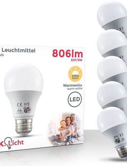 B.K.Licht LED-Leuchtmittel, E27, 5 St., Warmweiß, LED Lampe Glüh-Birne SET 9W 806 Lumen warmweiß 3.000K Energiesparlampe