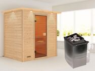 Karibu Sauna "Sonja" mit bronzierter Tür und Kranz Ofen 9 KW integr. Strg, BxTxH: 224 x 160 x 202 cm, 38 mm