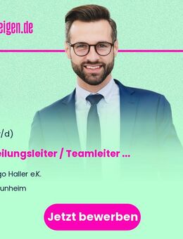 Abteilungsleiter / Teamleiter - Molkereiprodukte (m/w/d) - Raunheim
