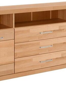 Home affaire Sideboard Ribe,180cm breit, Fronten Massivholz,7 Fächer,Böden versetzbar, Korpus Holzwerkstoff,Türen mit Glaseinsatz,3 breite Schubladen