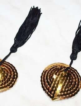 Nippel Patches / Brust Schmuck „herzförmig“ m. Pailletten & Quaste - gold - Andernach