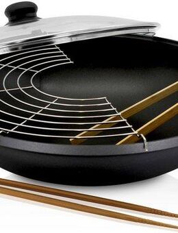 Krüger Wok Aluguss Wok mit Glasdeckel LEIPZIG, 36 cm, Aluminiumguss (1-tlg), hochwertige Antihaft-Versiegelung