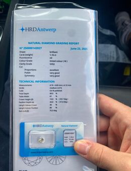1.16 Karat Brillant Diamant / HRD zertifiziert / VVS2 - Heilbronn