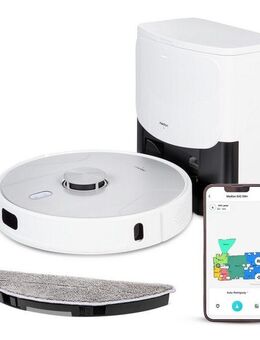 Medion® Saugroboter X42 SW+ mit Absaugstation, 8.000 Pa Saugleistung, 240min Laufzeit, 28,8 W, Nass- und Trocken Saugroboter, Teppicherkennung, Lasernavigation