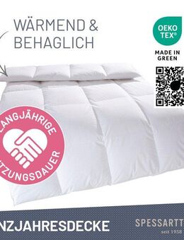 SPESSARTTRAUM Daunenbettdecke First Class, Füllung: 90% Daunen / 10% Federn, Klasse 1, Downpass zertifiziert, Bezug: 100% Baumwolle, Made in Green, Hausstauballergiker geeignet, 5 Wärmeklassen & 6 Größen, Bestseller