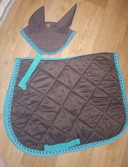 Schabracke VS + Fliegenhaube WB braun/türkis Kordel gesteppt neuwertig Satteldecke pferdezubehör - Schwedt (Oder)