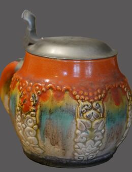 Antiker Bierkrug mit Deckel , Keramik , 0,5Liter , airbrush , ca. 1920/30 , artdeco , Höhe 14cm , K6 - Görlitz
