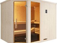 weka Sauna Element-Ecksauna VARBERG 4, BxTxH: 244 x 194 x 199 cm, 68 mm, vorgefertigte Elemente, Fensterelement, moderne Ganzglastür