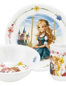 Seltmann Weiden Kindergeschirr-Set Compact Prinzessin, Kinder-Set 3-teilig (3-tlg), 1 Personen, Porzellan, 1x Frühstücksteller 19 cm, 1x Schüssel 16 cm, 1x Becher 0,25 l