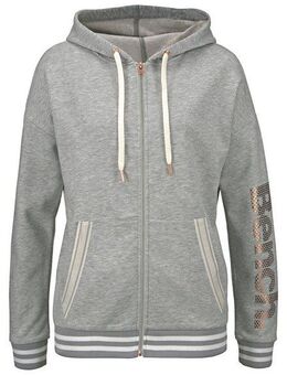 Bench. Kapuzensweatjacke mit gestreiften Bündchen und Glanzprint, Loungewear, Loungeanzug