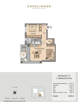 Whg. 19 - Perfekt geschnittene 2-Zimmer-Wohnung südlich im 2. Obergeschoss! - Creglingen