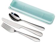 Xavax Besteck-Set Besteck Set 4 teilig, Campingbesteck (Messer, Gabel, Löffel inkl. Box) (3-tlg), Edelstahl, Edelstahl Besteck to go für unterwegs, spülmaschinenfest