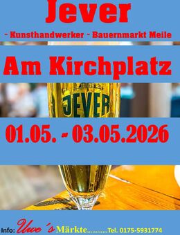 Jever, Am Kirchplatz, Kunsthandwerker- und Bauernmarkt Mai 2026 - Jever Zentrum