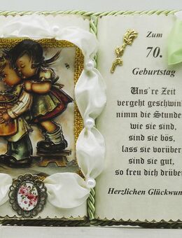 Wunderschönes, handgefertigtes Dekobuch zum 70. Geburtstag mit Holzbuchständer - Pressath