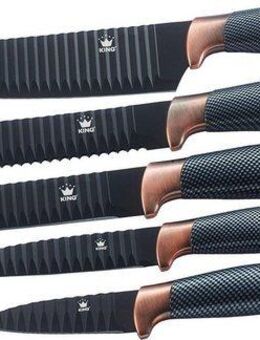 KING Messer-Set Carbon Design (Set, 6-tlg), (5 Messer), incl. Sparschäler, Wellenschliff