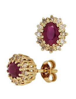 JOBO Paar Ohrstecker Ohrringe mit Rubin und 24 Diamanten, 585 Gold