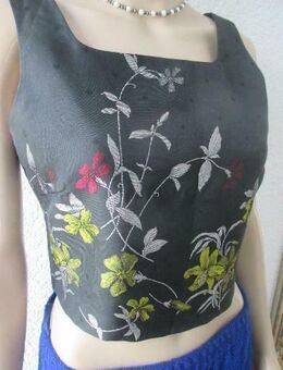NEU * Asia * Hippie * Rockabilly- Style * Seiden * Satin * Blumen * Blüten * Flower- Power * Mieder * Bluse * Bustier * Corsage * Corp * Kurz * Top "Mexx" WOMAN * Gr. 34- 36/ XS- S * schwarz * silber * gelb * rot * - Riedlingen