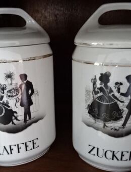 Biedermeierpärchen auf Porzellan-Vorratsdosen Kaffee u.Zucker mit Deckel - Bonn