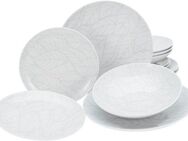 CreaTable Teller-Set Geschirr-Set Home - Blätter (12-tlg), 4 Personen, Porzellan, Service, weiß, Used-/Vintage-Look, 12 Teile, für 4 Personen