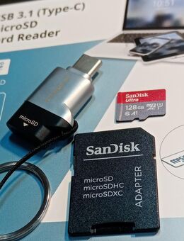 Speicherkartenleser integral MicroSD - USB 3.1 Typ C - MicroSDXC SanDisk Ultra - 128GB mit einer Datenübertragung von bis zu 120MB/s - inklusive SD-Adapter - Fürth