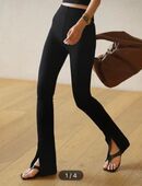 Commense Slit Schlaghose Schlaglegging Highwaist Legging Xs 34 mit Schlitz am Bein NEU tiefschwarz Bootcut Flare in 15366