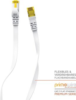 Netzwerk Patch Ethernet Flachleitung CAT 7, 5m lang, LAN, RJ45 Stecker, 600Mhz, 10Gbit/s, U FTP, PIMF Schirmung, Knickschutz, weiß - Fürth