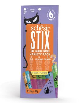 Schesir Stix Creamy Snacks 90 g - Sparpaket: 2 x 90 g Huhn, 2 x 90 g Lachs, 2 x 90 g Ente