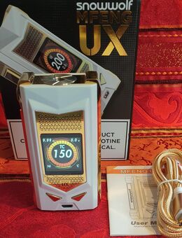 Snowwolf MFENG UX Perlmutweis/Gold. Neuwertig. FP.55€. Nur kurz getestet und in die Vitrine gestellt! SAMMLUNGSVERKLEINERUNG! Akkuträger,E Zigarette, Mod Box, Vape. - Bühl